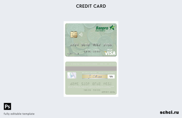 цифровая загрузка шаблона дебетовой карты Visa Banco de la Producción Никарагуа